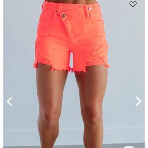 Coral Jean Shorts with Distressed Frayed Hem